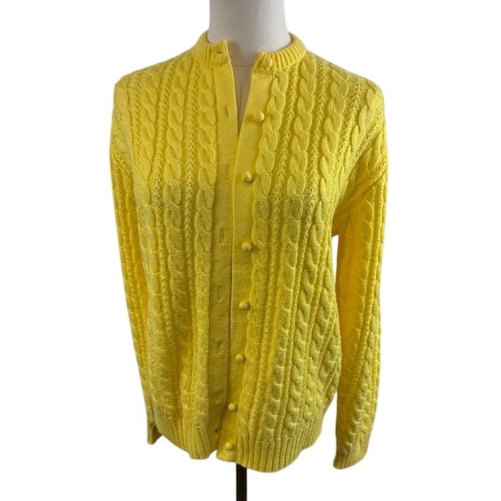 Vintage Susan Bristol Cardigan Sweater Yellow Cable Knit 80s Wool Blend Size XL